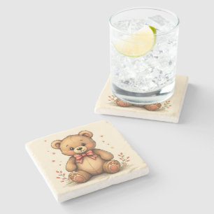 Cute adorable little brown bear with tie stone coaster