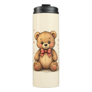 Cute adorable little brown bear with tie thermal tumbler