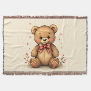 Cute adorable little brown bear with tie throw blanket