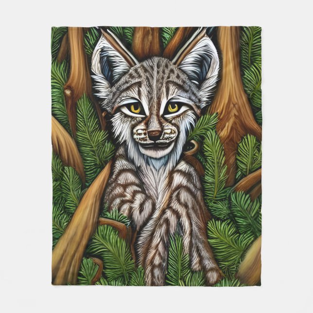 Cute Adorable Little Lynx Kitten Fleece Blanket (Front)