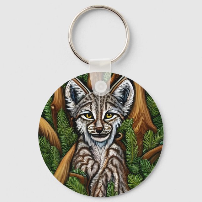 Cute Adorable Little Lynx Kitten Key Ring (Front)