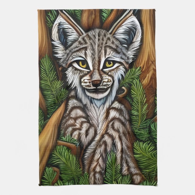Cute Adorable Little Lynx Kitten Tea Towel (Vertical)