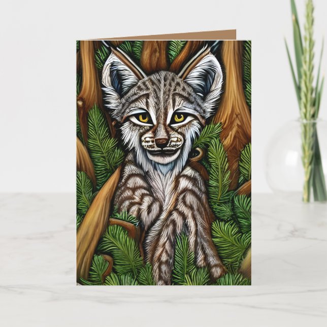 Cute Adorable Little Lynx Kitten Thank You Card (Front)