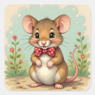 Cute adorable little mouse with tie square sticker
