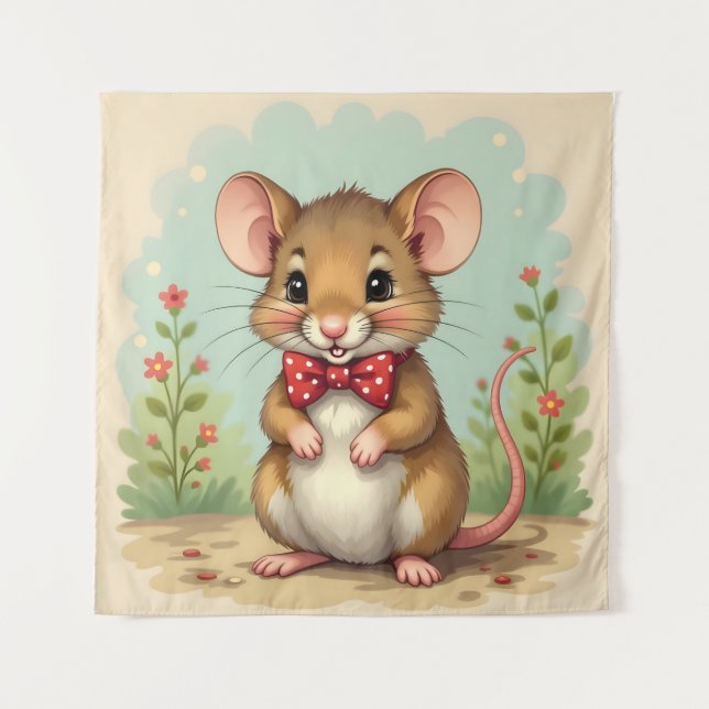 Cute adorable little mouse with tie tapestry (Front)