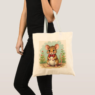 Cute adorable little mouse with tie tote bag