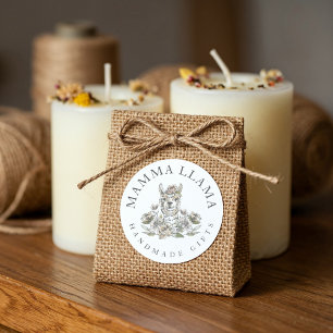 Cute Adorable Llama Watercolor Sketch Floral Classic Round Sticker