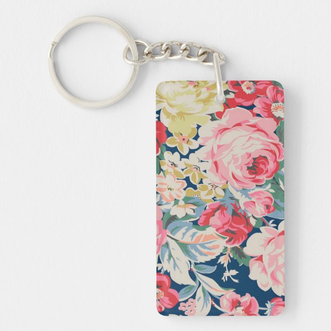 Cute Adorable Modern Blooming Flowers Key Ring (Front)