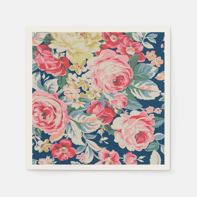 Cute Adorable Modern Blooming Flowers Napkin (Front)