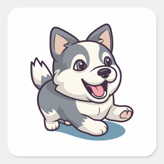 Cute Adorable Modern Cartoon Husky Dog Square Sticker (Front)