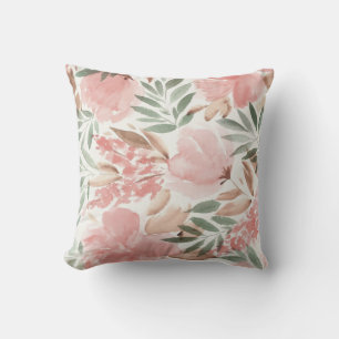 Cute Adorable Modern Watercolor  Blooming Flowers Cushion