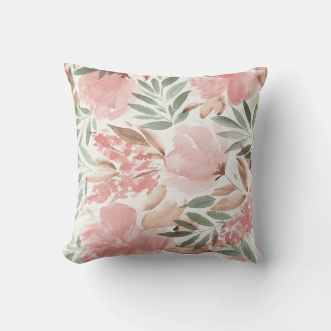 Cute Adorable Modern Watercolor  Blooming Flowers Cushion (Front)