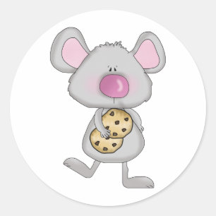 cute adorable mouse with chocolate cookies classic round sticker