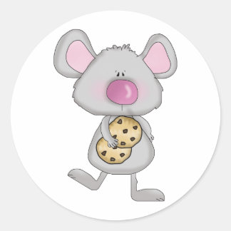 cute adorable mouse with chocolate cookies classic round sticker