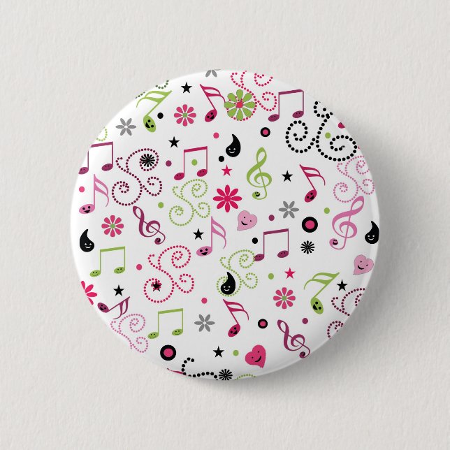 Cute adorable music notes flowers 6 cm round badge (Front)
