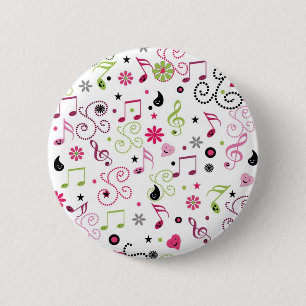 Cute adorable music notes flowers 6 cm round badge