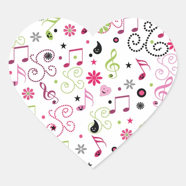 Cute adorable music notes flowers heart sticker (Front)
