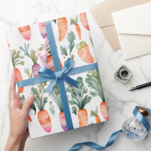 Cute Adorable Orange Carrot Garden Watercolor   Wrapping Paper