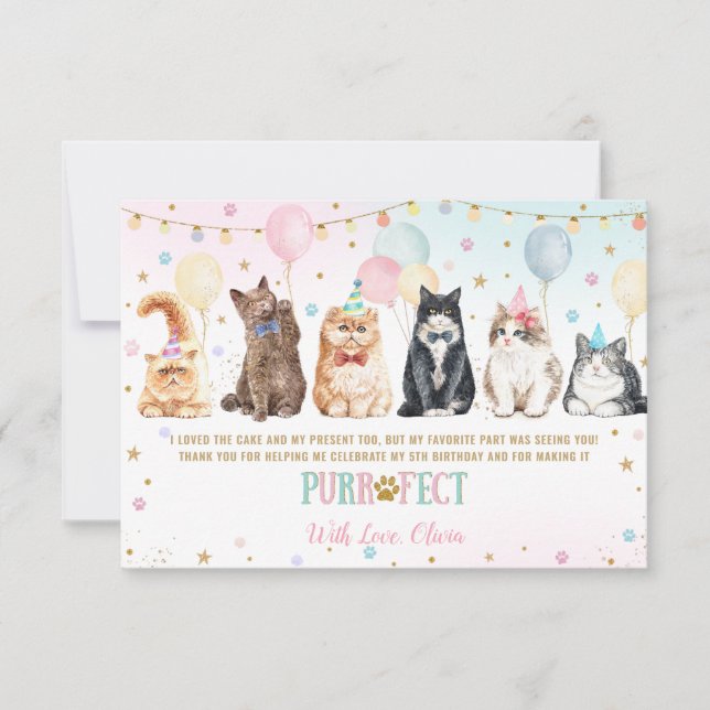 Cute Adorable Pawty Cats Balloons Birthday Party T Thank You Card (Front)
