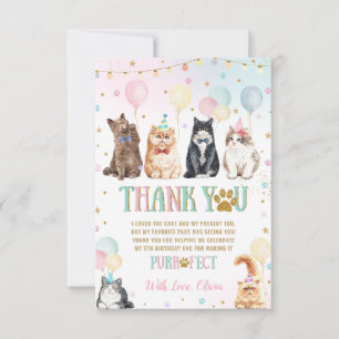 Cute Adorable Pawty Cats Balloons Birthday Party Thank You Card