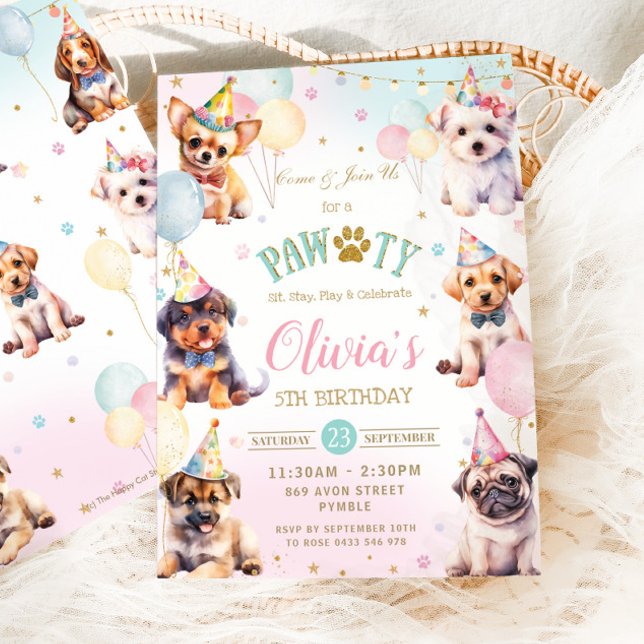 Cute Adorable Pawty Dogs Balloons Birthday Party Invitation (Creator Uploaded)