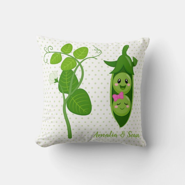 Cute adorable peas - choose background colour cushion (Front)