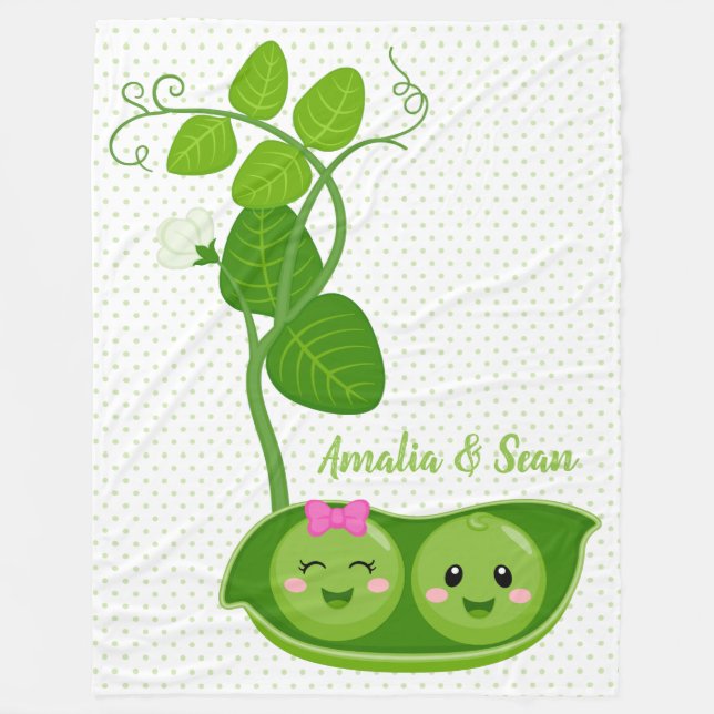 Cute adorable peas - choose background colour fleece blanket (Front)