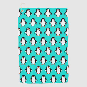 Cute Adorable Penguins Pattern on Turquoise Blue  Golf Towel