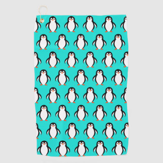 Cute Adorable Penguins Pattern on Turquoise Blue  Golf Towel