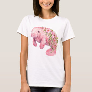 CUTE ADORABLE PINK MANATEE WITH FLOWERS T-Shirt