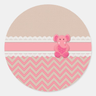 Cute adorable pink Paisleys elephant white lace Classic Round Sticker