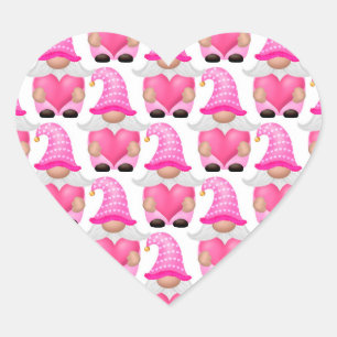 Cute Adorable Pink Valentine's Day Gnomes Heart Sticker