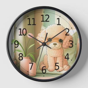 Cute Adorable Poodle Dog Puppy Artwork   Clock