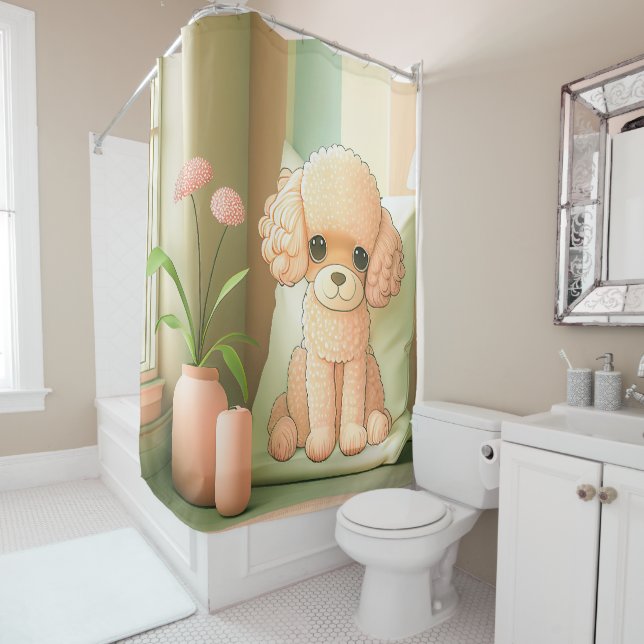 Cute Adorable Poodle Dog Puppy Artwork | Shower Curtain (In Situ)