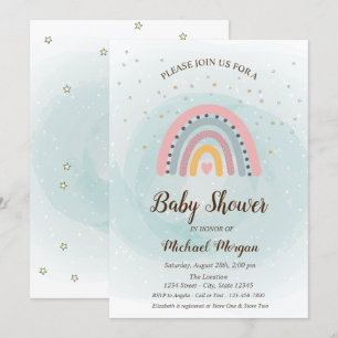 Cute Adorable Rainbow Stars Baby Shower Invitation