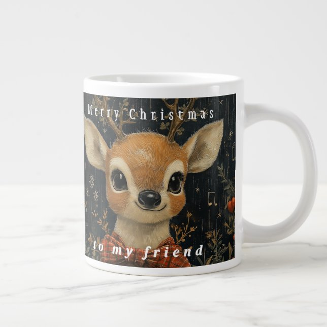 Cute Adorable Reindeer Red Bow Music Notes Large Coffee Mug (Right)