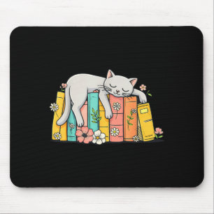 Cute adorable sleeping cat and books cosy book mouse mat