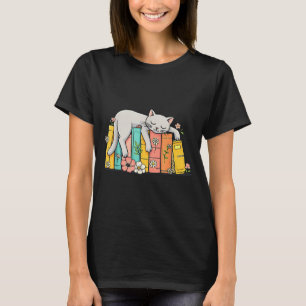 Cute adorable sleeping cat and books cosy book T-Shirt