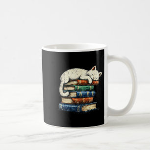 Cute adorable sleeping cat and books funny cosy coffee mug