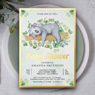 Cute Adorable Sleeping Koala Bear Baby Shower Gold