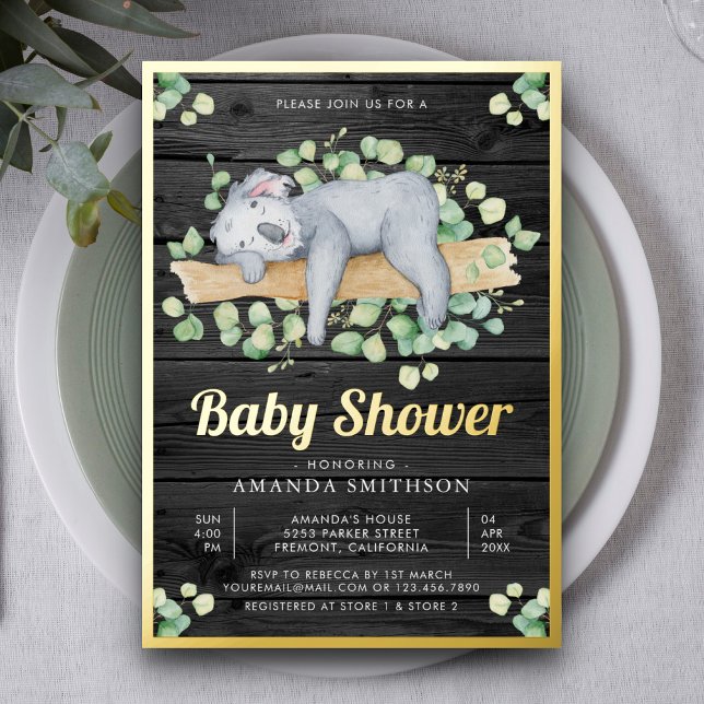 Cute Adorable Sleeping Koala Wood Baby Shower Gold (Creator Uploaded)