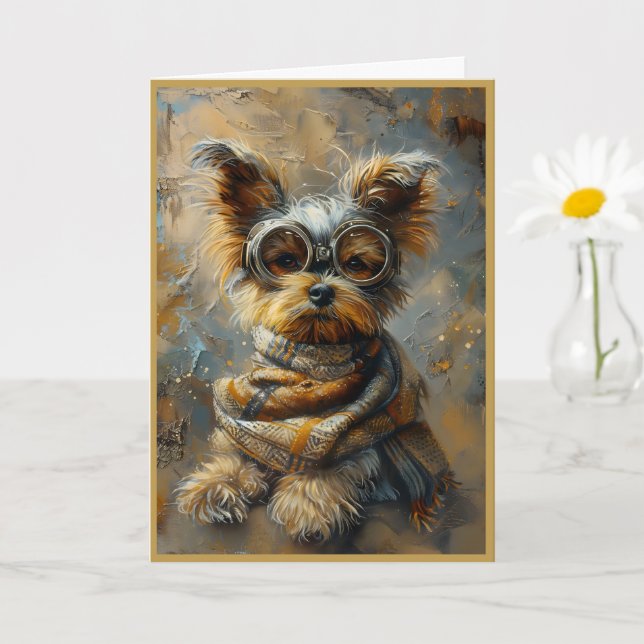 Cute Adorable Steampunk Yorkshire Terrier Note 163 Card (Small Plant)