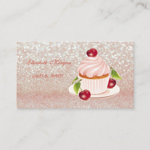 Cute Adorable, Striped,Glittery, Cupcake, Business Card