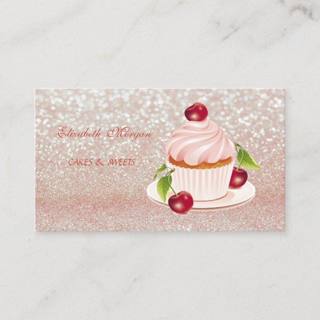 Cute Adorable, Striped,Glittery, Cupcake, Business Card (Front)