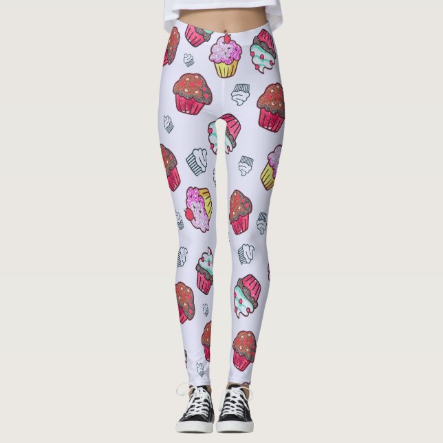 Cute Adorable Sweet Cupcakes Dessert Pattern | Leggings (Front)