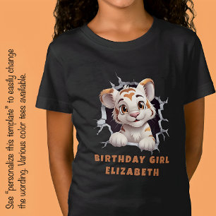 Cute Adorable Tiger Cub Peeking Out Of Hole Orang T-Shirt