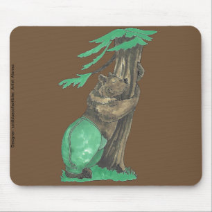 Cute Adorable Tree Hugging Bear with Leggings Mouse Mat