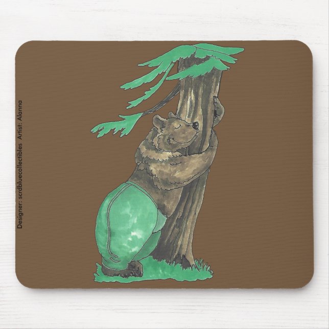 Cute Adorable Tree Hugging Bear with Leggings Mouse Mat (Front)