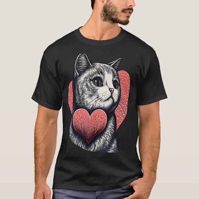 Cute adorable unique Happy Valentine's Day cat hea T-Shirt (Front)
