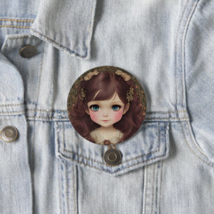 Cute Adorable Vintage Style Chibi Kawaii Girl Art 7.5 Cm Round Badge